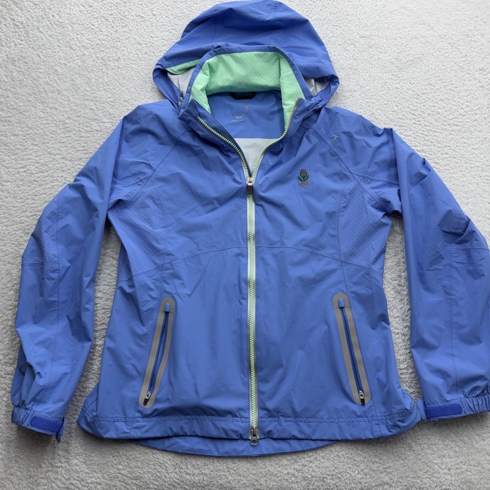 Zero Restriction Womens Blue Hooded Windbreaker Golf Jacket Full Zip Size L